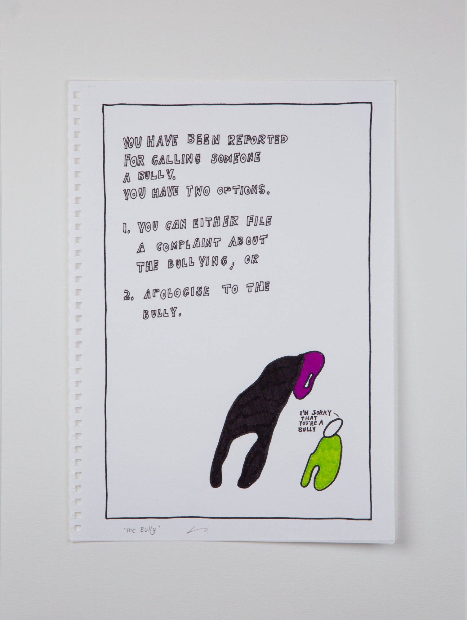 Sylvia Schwenk, The bully from absurdity, drawing, texta on paper 24cm x 32cm